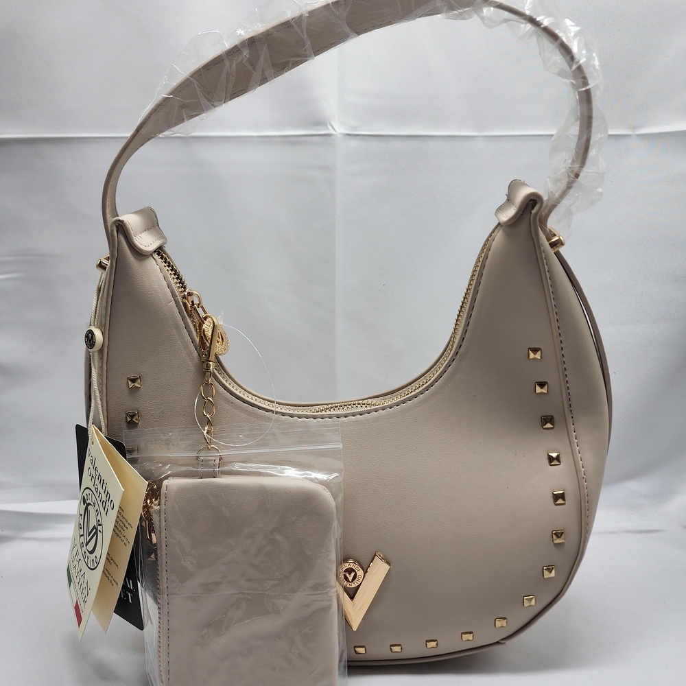 Valentino Orlandi Cream Shoulder Bag with Gold Accents